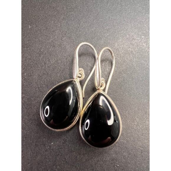 NEW Black Onyx sterling silver teardrop earrings 7.57 grams - Picture 1 of 9